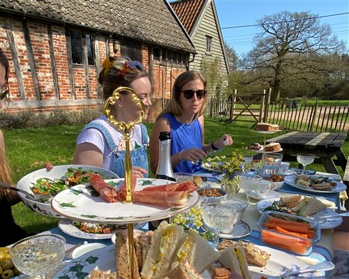 Tea in barn garden